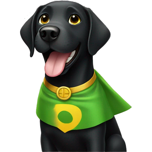 happy black lab with green yellow superhero cape emoji