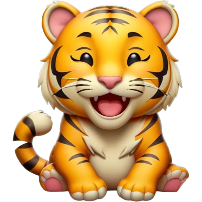 Cinematic Cute Yawning Tiger Portrait Emoji, Head tilted slightly with a dramatic, wide-open yawn, showcasing a lithe, striped body with drowsy, half-closed eyes and an open, relaxed expression, Simplified yet irresistibly adorable features, highly detailed, glowing with a soft, cozy wild glow, high shine, relaxed yet expressive, stylized with a dash of whimsical jungle charm, soft glowing outline, capturing the essence of a drowsy yet affectionate tiger that appears ready to stretch out for a nap! emoji