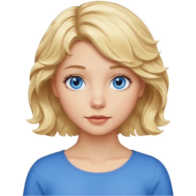 Blonde girl short wavy hair,  blue eyes emoji