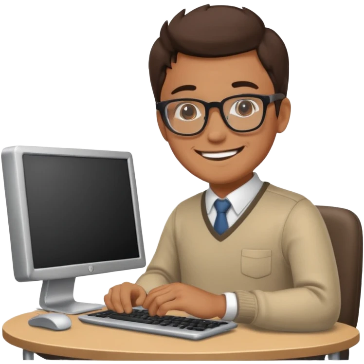 happy man working on computer, smiling emoji