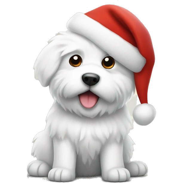 Fluffy white dog wearing a Santa hat emoji