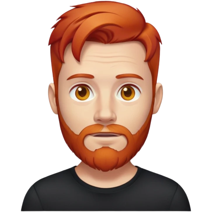 white tech man with red hair, red beard, honey eyes. No forehead wrinkles & black shirt. emoji
