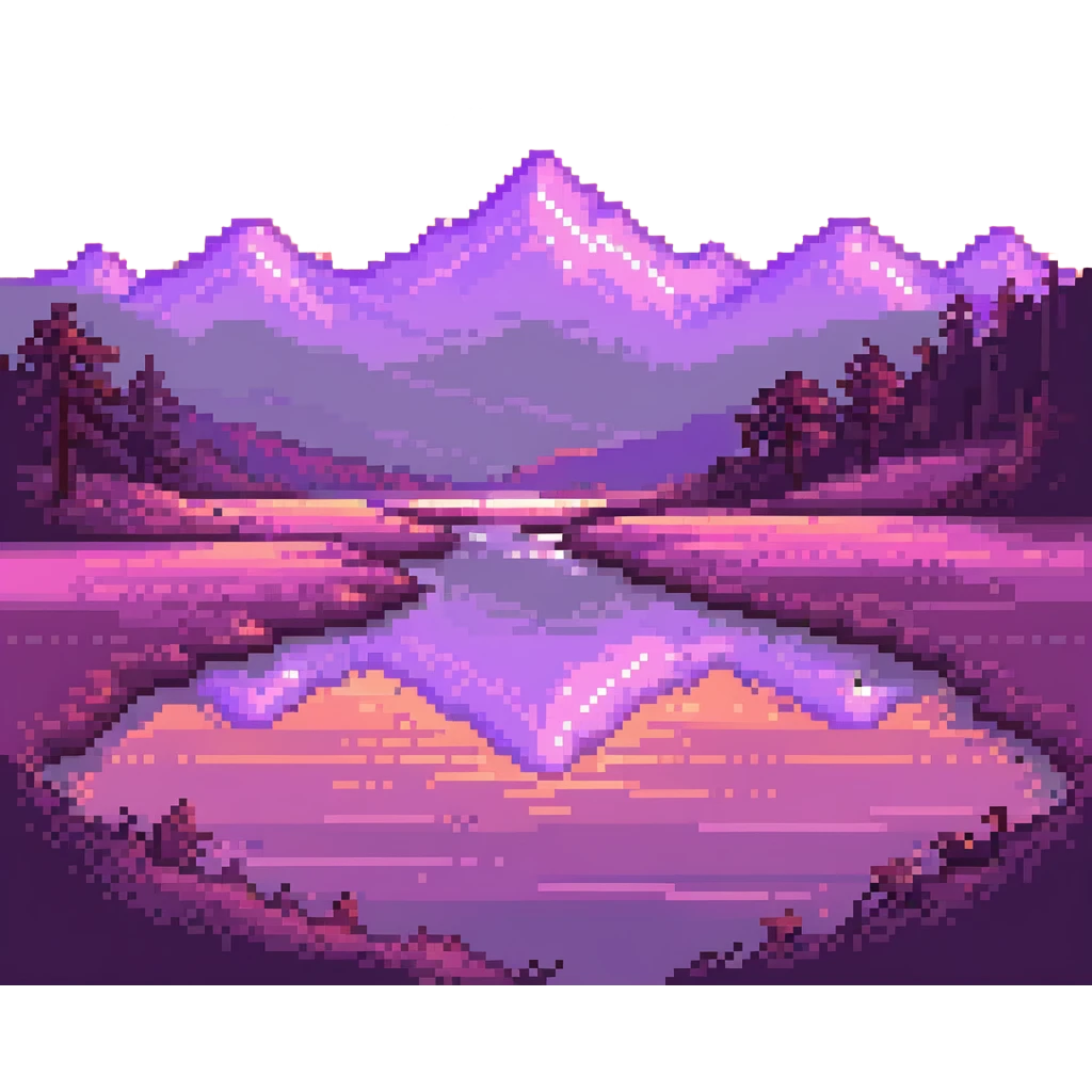 pink landscape with mountains and sunset emoji