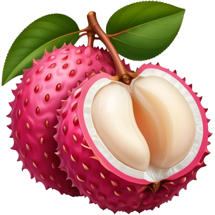 lychee fruit with reddish-pink rough outer skin, some peeled showing white juicy flesh emoji