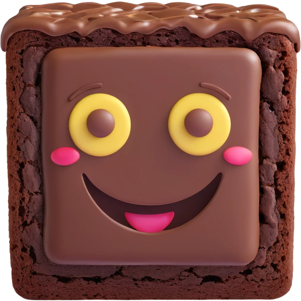 3D chocolate brownie with a smiley face, realistic depth, soft shading, cute and appealing emoji