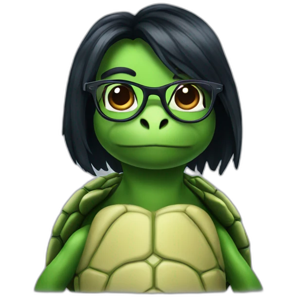 Turtle with glasses and long black hair emoji