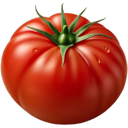 Cinematic juicy ripe tomatoe, deep red, slightly dewy, arranged on a wooden cutting board, soft glowing background, rich and flavorful. emoji