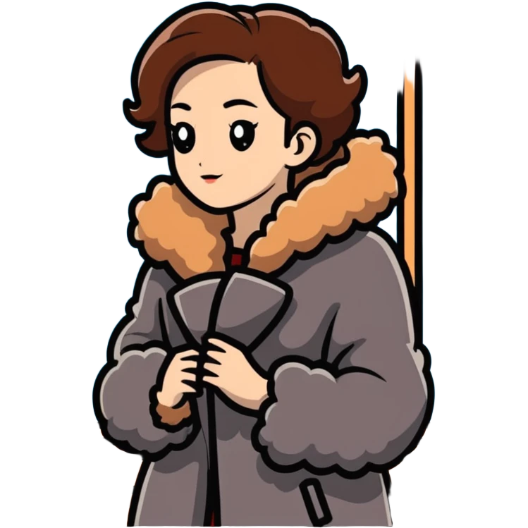 girl in fur coat by window emoji