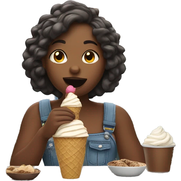Girl in the mountains eating ice cream and drinking cofee emoji
