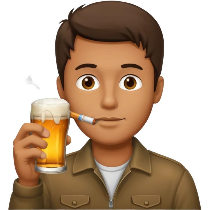 Man drinking a beer with a cigarette emoji