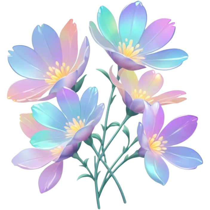 Pastel iridescent transparent luminescent aesthetic flowers emoji