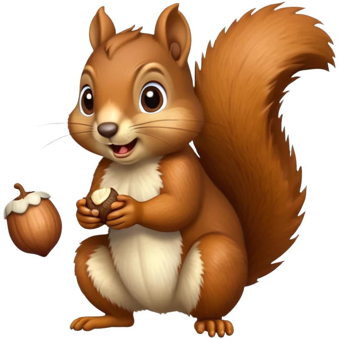 Squirrel with drool coming from mouth, hungry face, eyes fixed on acorn emoji
