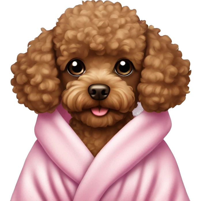 Brown toy poodle wearing a bath robe  emoji