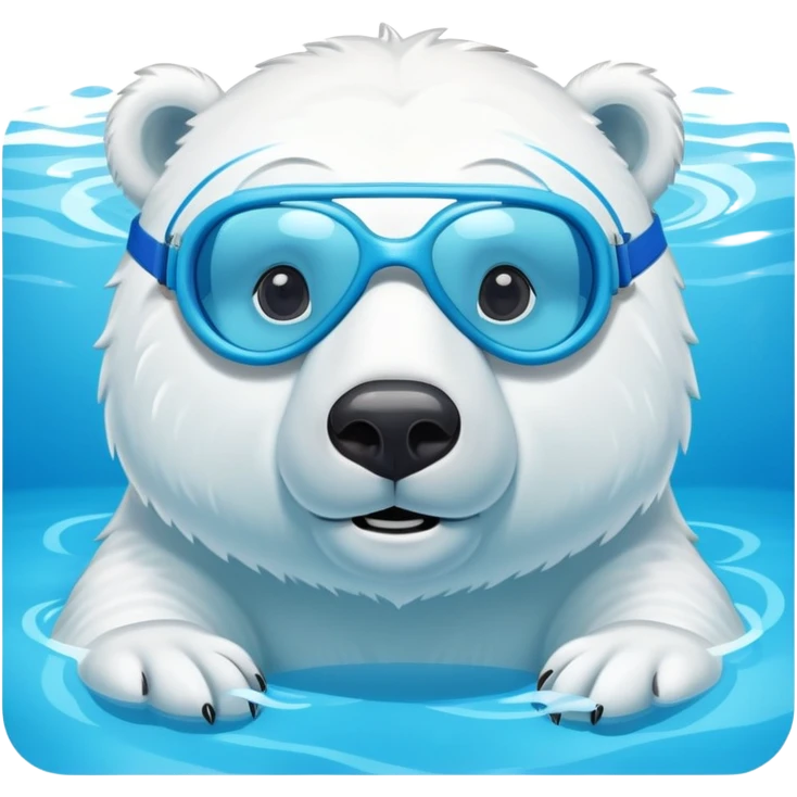 friendly anthropomorphised polar bear swimming in a pool wearing swimming goggles emoji