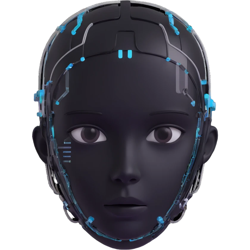 cyber 3D head of a kid, transparent panels, circuitry visible, modern tech look, 3D icon style emoji