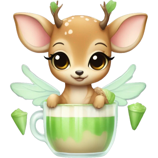 baby deer with fairy wings drinking iced matcha latte  emoji
