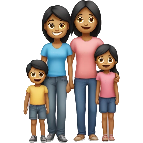 Make an emoji of a family with 2 kids and 1 toddler and 1 of the kids is a female and the toddler is a female and the other kid is a male and their mum is from the Philippines and their dad is from India  emoji