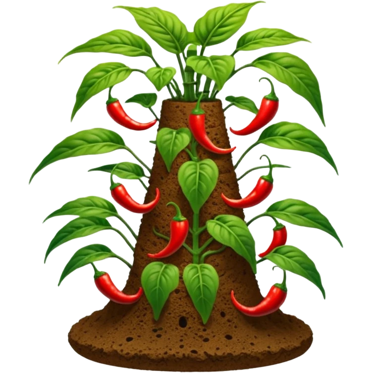 Very Large decorative gnarled alien-futuristic multi-tier space-efficient seeding plant rack, which holds tiny hot pepper plants, constructed from mud and coconut fiber matrix  emoji