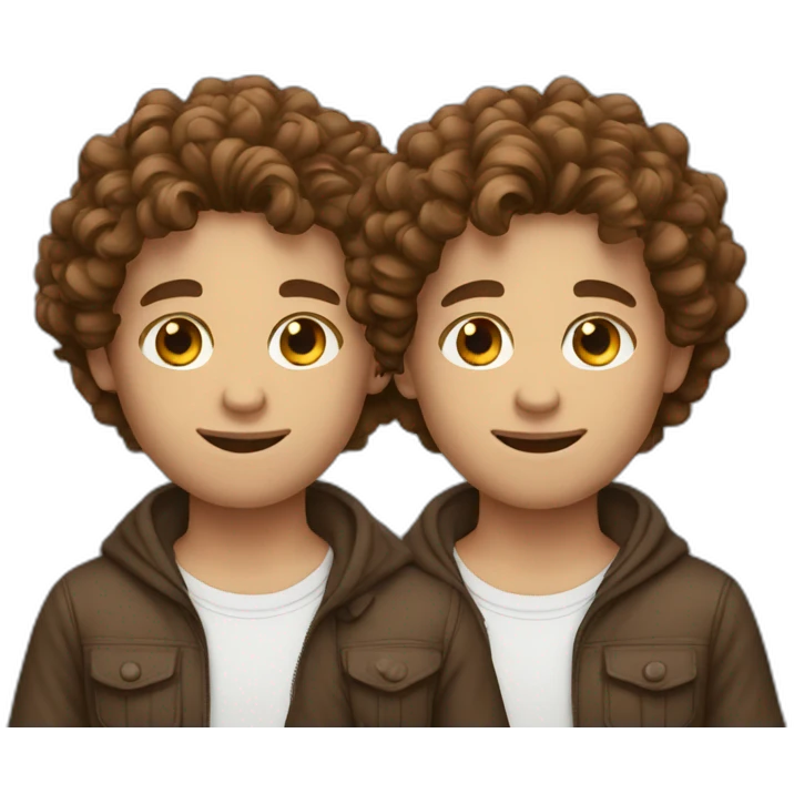 twins with brown curly hair, men emoji