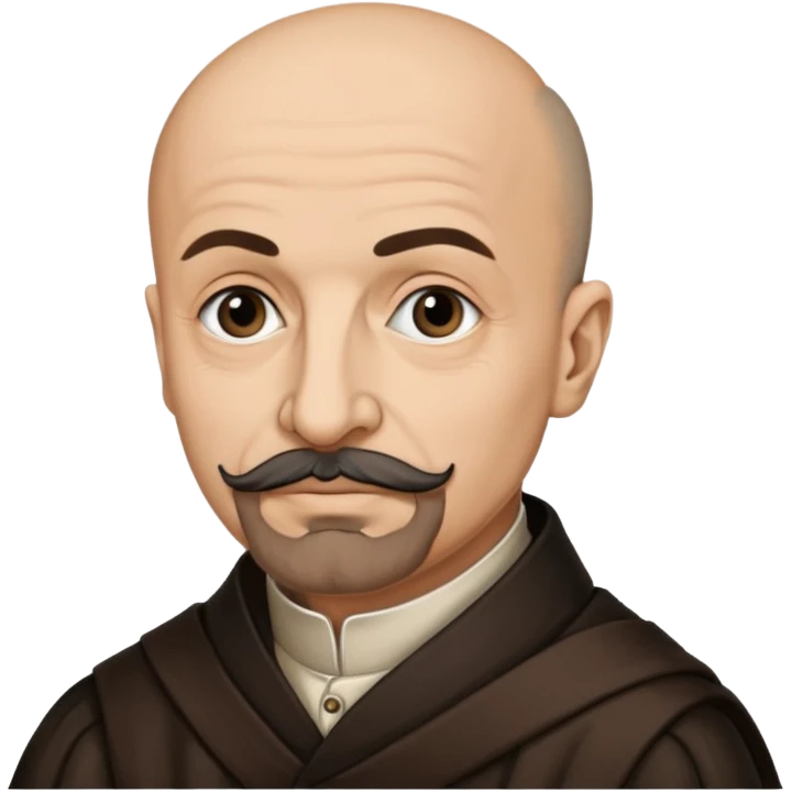 a hand drawn black outline portrait of philosopher Montaigne with similar-sized eyes based a famous portrait of him emoji