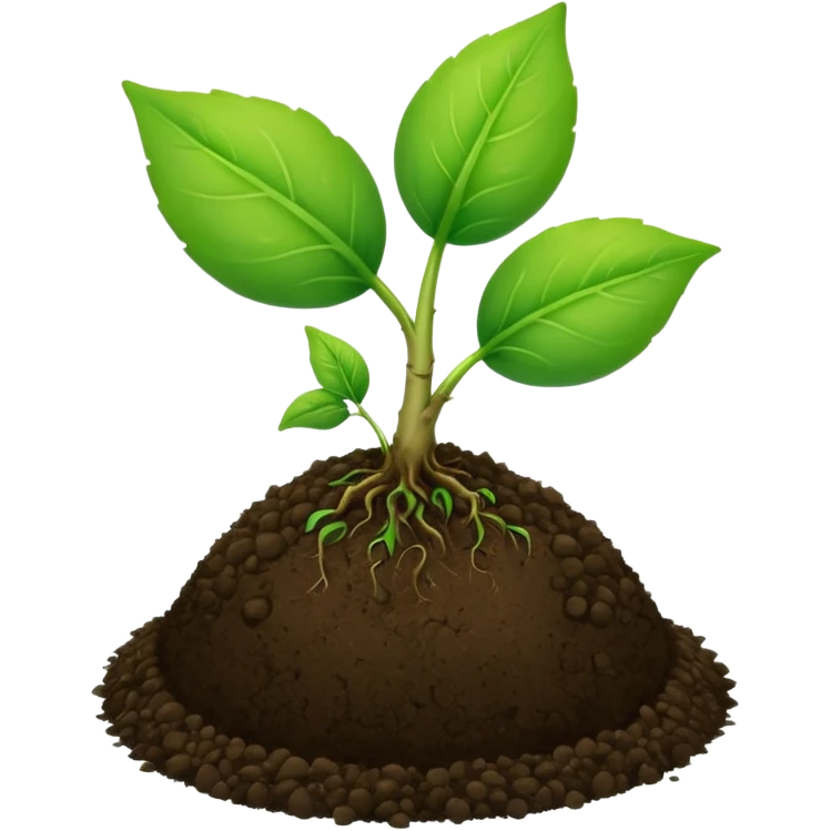 Two leaves sprout with round soil ball emoji