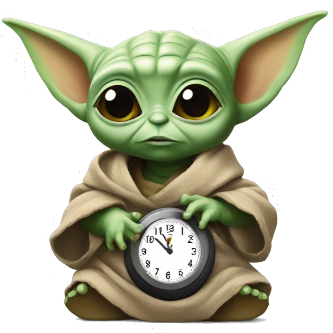 baby yoda with a clock emoji