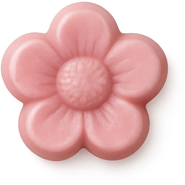 single pink candy shaped like a flower, centered, transparent background, no other elements, variation 3 emoji
