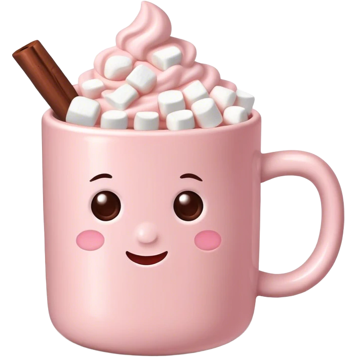 Light Pink mug of hot chocolate with marshmallows  emoji