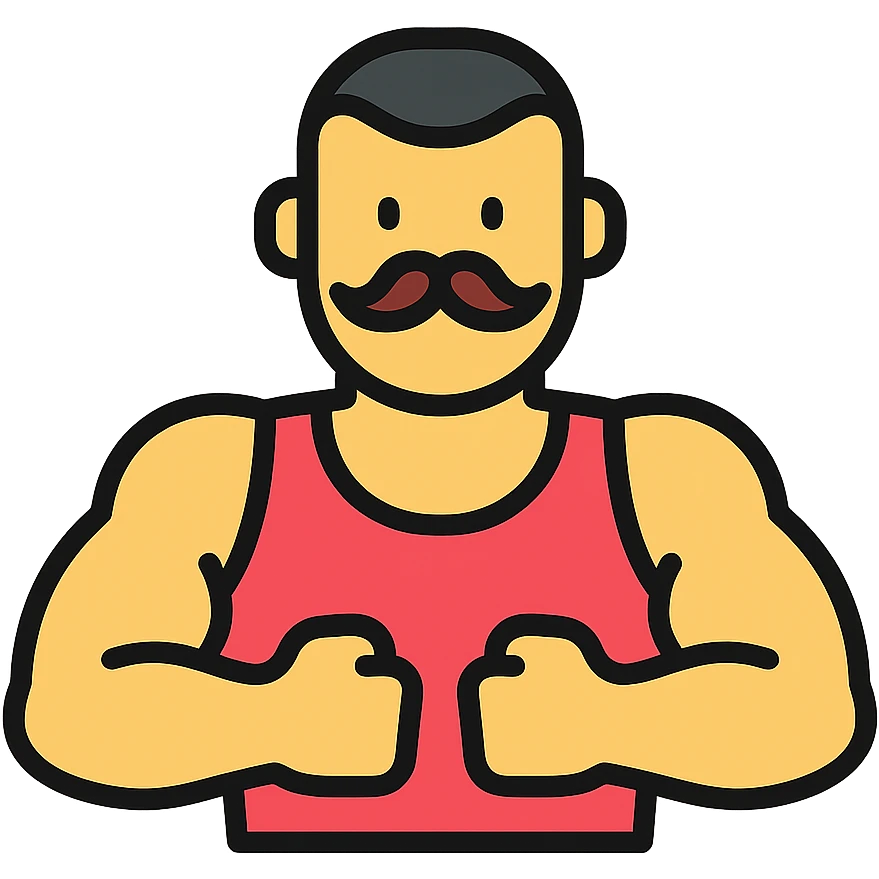 icon vpn app, call warrior, muscular man, buzz cut and Handlebar moustache in the style of an icon emoji