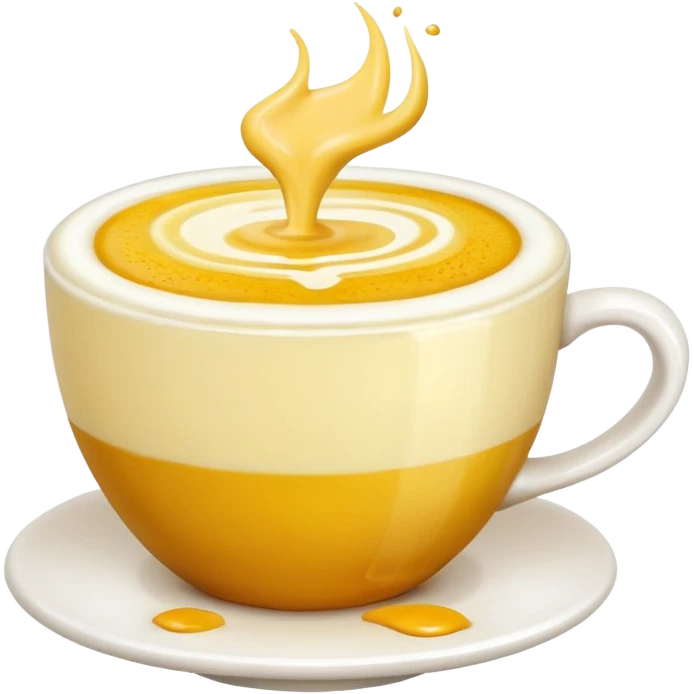 White ceramic cup of golden turmeric latte, soft pink background emoji