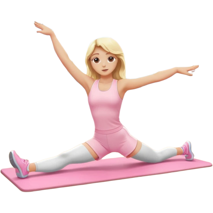 Cinematic Realistic angelic blonde girl stretching in light pink gym emoji