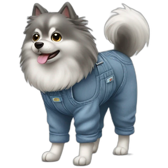 Gray spitz in overalls walking emoji