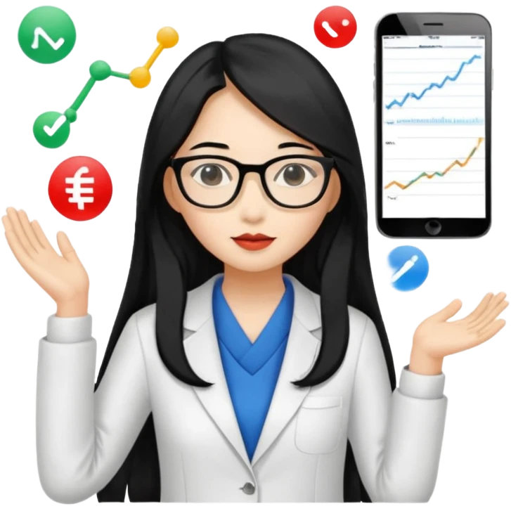 data scientist, chic dressed, asian woman, long black hair emoji
