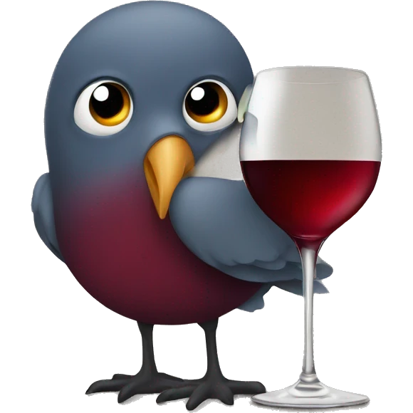 A bird hiding a glass of red wine emoji