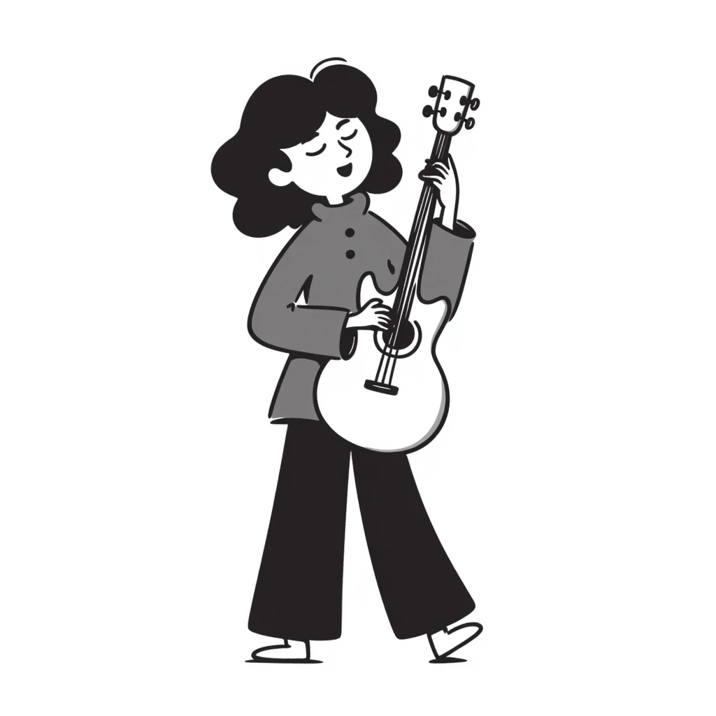 Person passionately playing musical instrument with emotion emoji