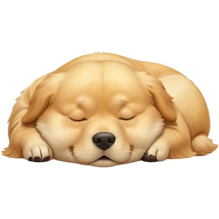 Cinematic Meme-Worthy Chubby Sleeping Golden Retriever Portrait Emoji, Head resting peacefully with a contented smile, showcasing a delightfully chubby build and a luxuriously soft golden coat, eyes shut in a serene nap, Simplified yet hilariously adorable features, highly detailed, glowing with a soft, drowsy light, high shine, relaxed and utterly lovable, stylized with an air of playful laziness, bright and heartwarming, soft glowing outline, capturing the essence of a comically sleepy companion, so meme-worthy it feels like it could instantly become the next viral sensation of adorable slumber! emoji