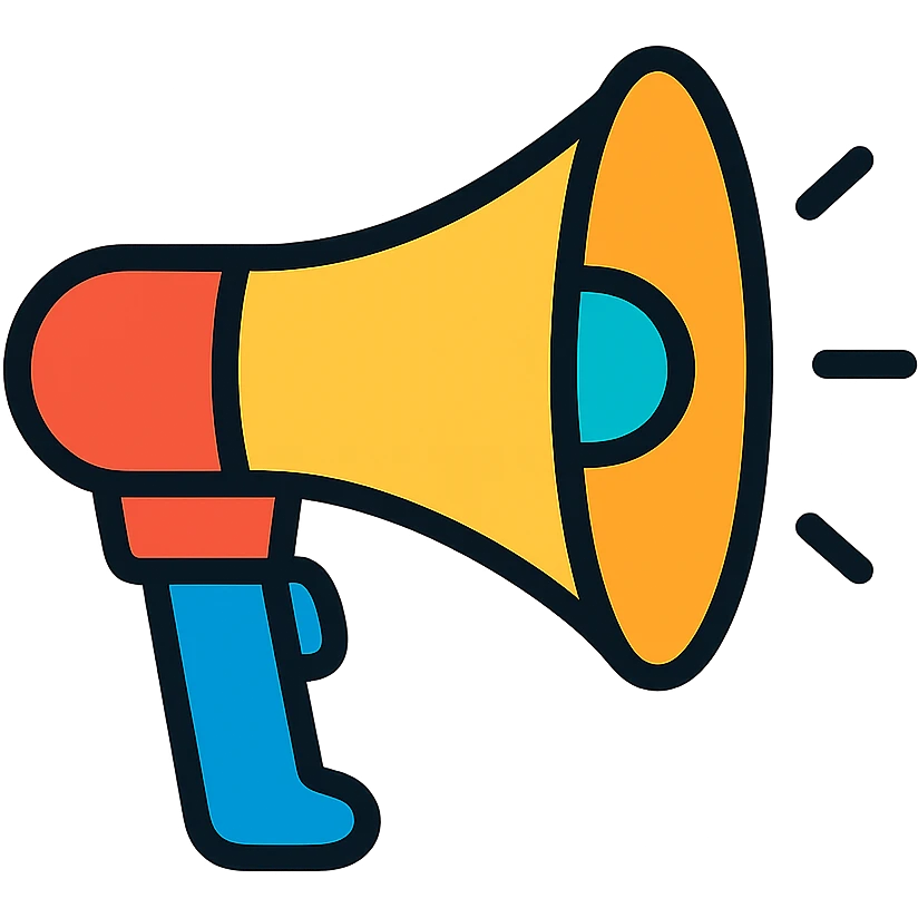 A megaphone or bullhorn with handle, colorful icon showing an announcement device emoji