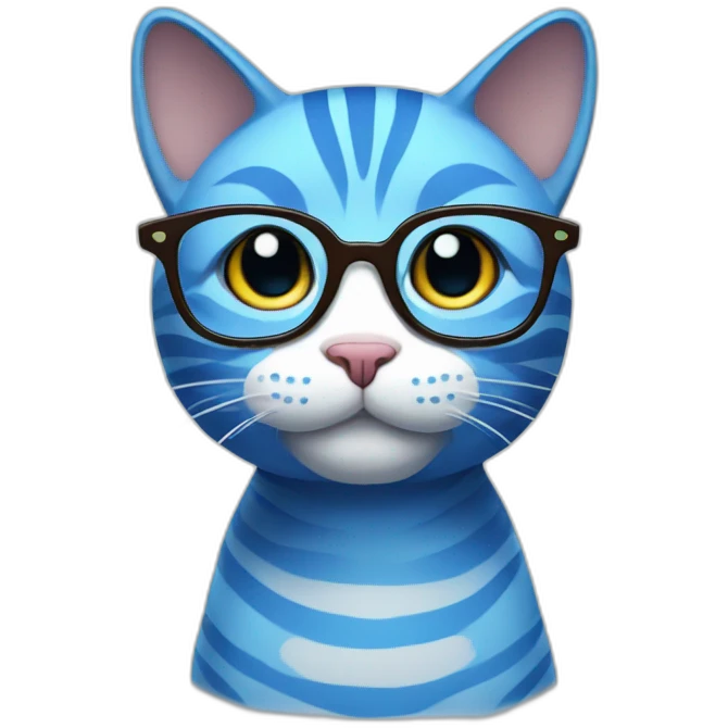 striped blue cat with glasses emoji