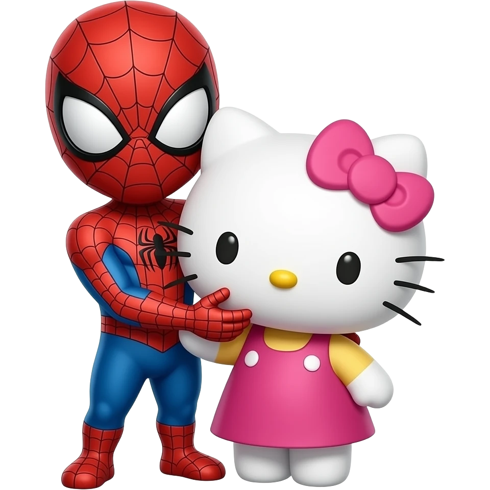 spiderman hugging hello kitty emoji