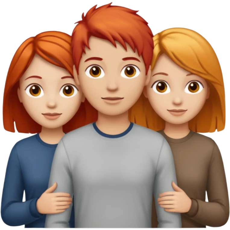 Can you create an image of 3 friends together one with red bright hair light skin one the other with brown hair with some blonde highlights in the hair fair skin the last one with light brown a tint of orange hair emoji