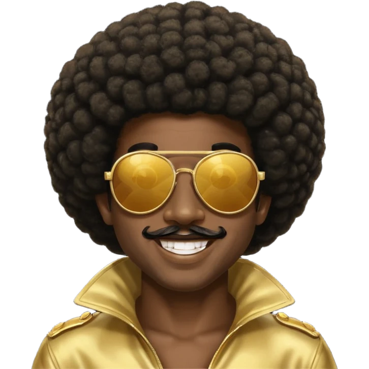 Dark skin black man large Afro with gold pimp sunglasses emoji