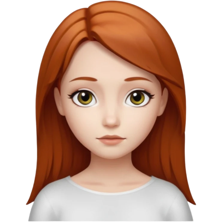 девушка ангел с рыжими прямыми волосами по плечи, с черными макияжем глаз, тонкими бровями, в стиле Apple avatar emoji