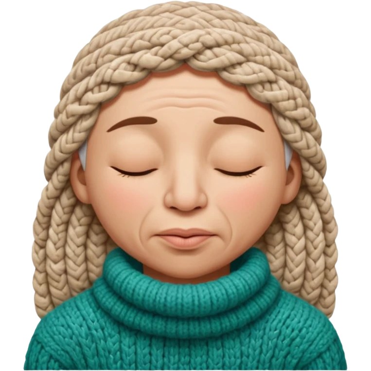 full face with nose, eyes, lips etc. look like knitted emoji