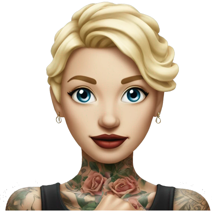 Blonde elegant women, her Body Covered with Tattoos, POINTING YOU with her HAND , Hyper realistic emoji