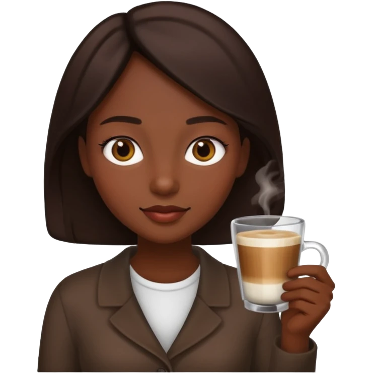 Девушка с темными длинными волосами с ростом до живота, держит в руках стакан с кофе.
 emoji