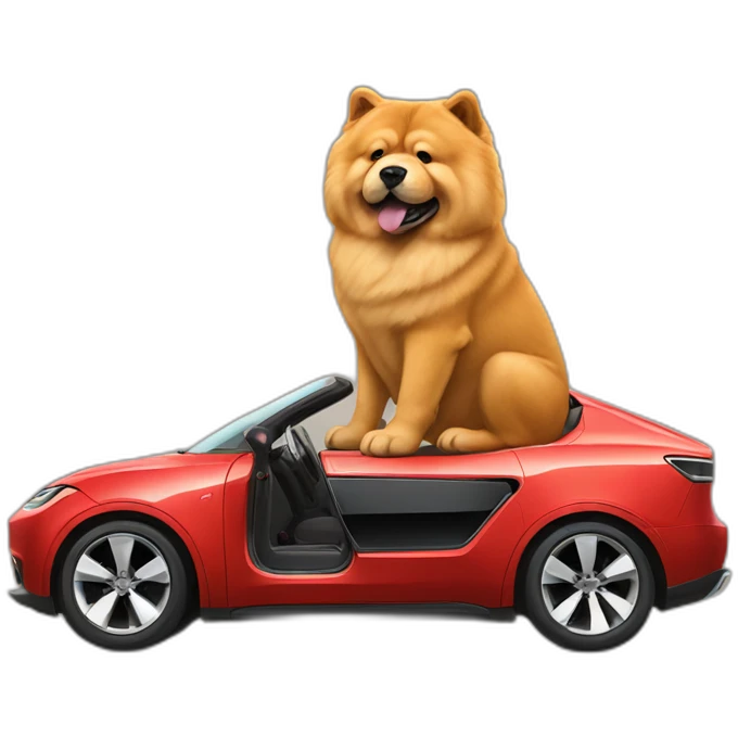 Chow Chow dog ridding tesla emoji