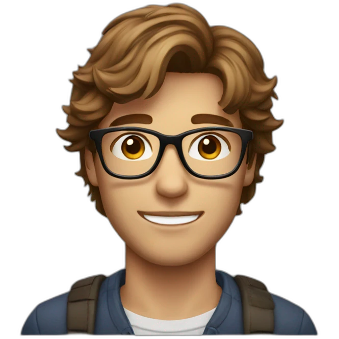 a beautiful male model with brown medium hair and glasses emoji