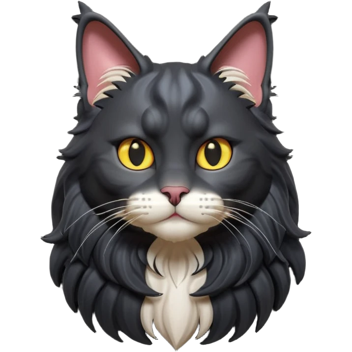 A 3D cartoon jet-black Maine Coon cat with large frame, glossy mane, soft spotlighting, cinematic 3D Memoji-style lighting. full body or half body. emoji
