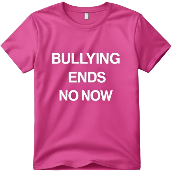 Hyperrealistic pink tshirt, typography  print "bullying ends now", isolated still life. Colorful, 4k hd, no emoji icons, no emoji faces, no human figures  emoji