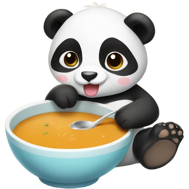 Baby panda drinking bowl of soup emoji